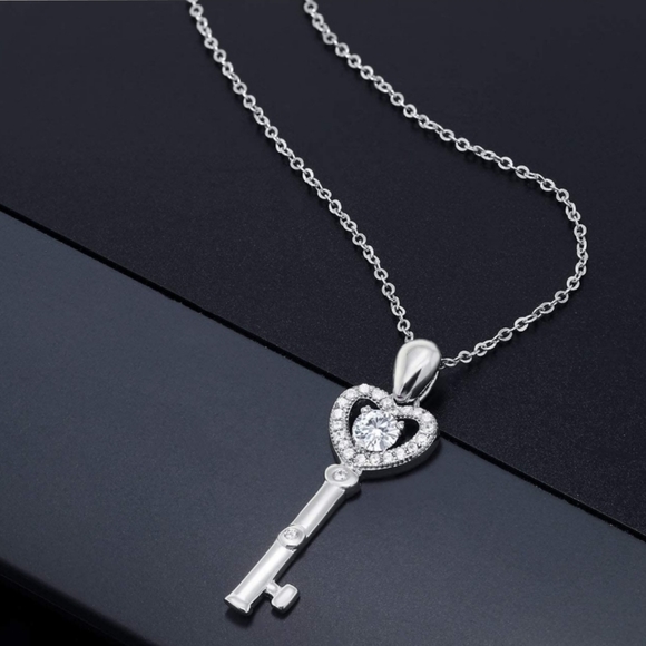 Jewelry - Certified 0.51ct Key Diamond Necklace Moissanite Charles Colvard 925 Sterling